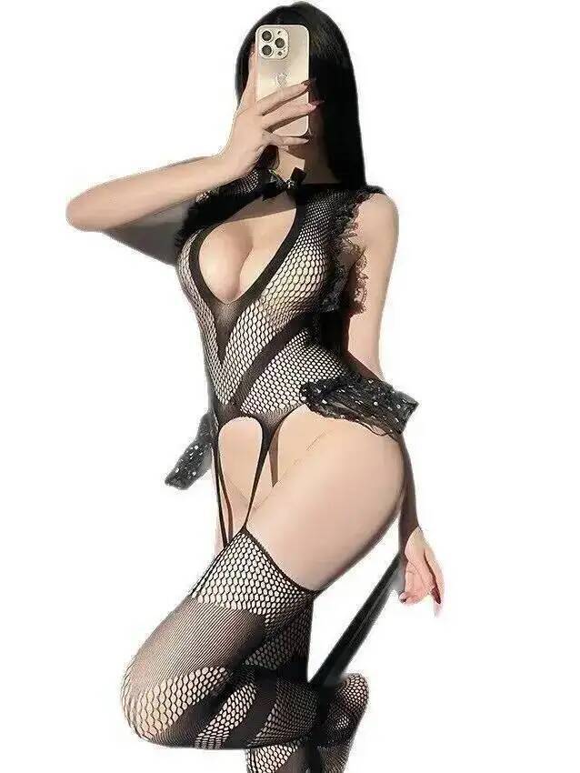 Fishing Net - セクシーなレーストリムフィッシュネットボディストッキング網タイツ裸背露出尻女性ボディスーツ純粋な欲望魅力的な 8JAS