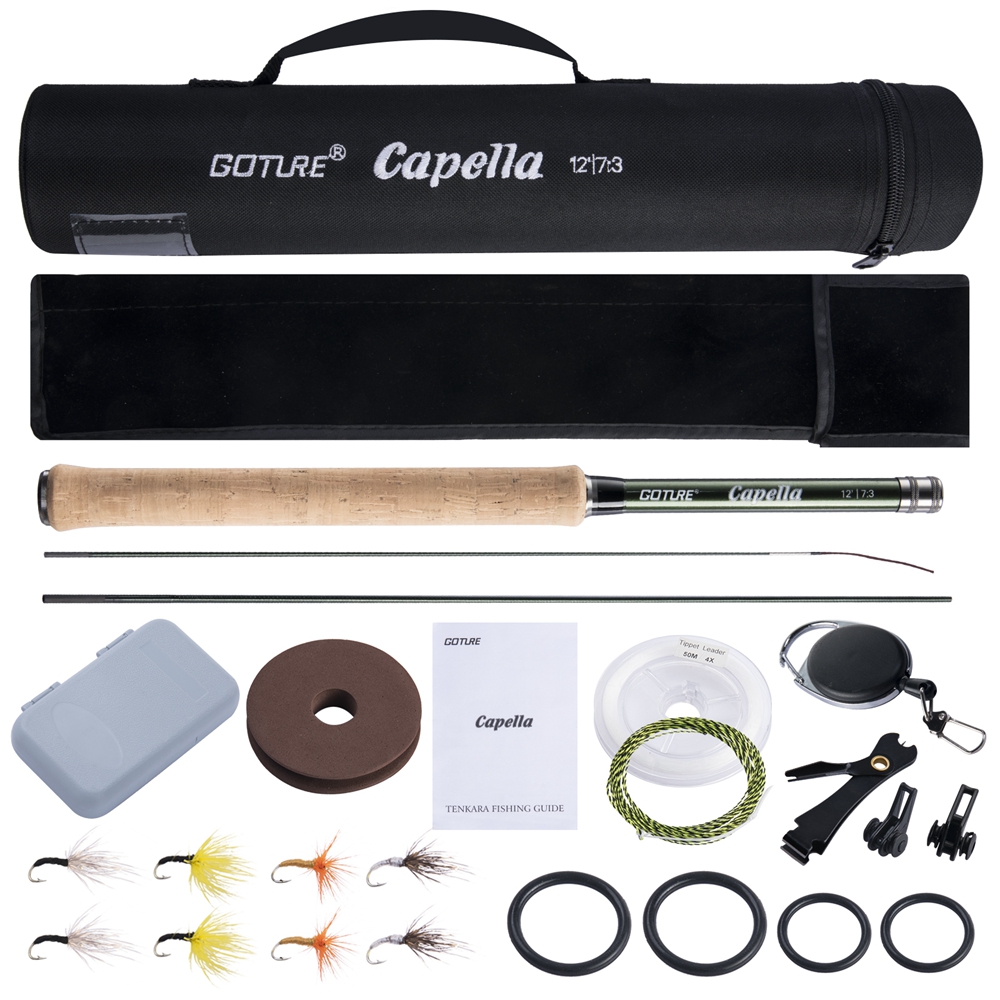 Fly Fishing Set - GOTENKara-超軽量釣り竿,3.6mコンボ,ライン付きカーボンファイバーアクセサリー,ポータブル,ロッドセット,固定