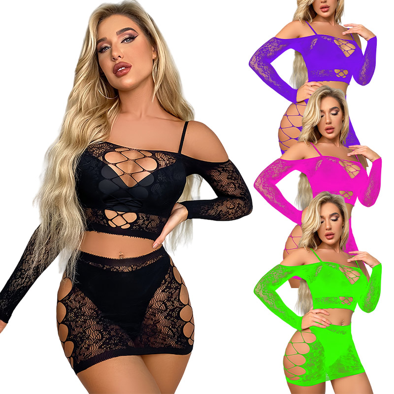 Fishing Net - ホットセール中！フィッシュネットボディコンドレス、ナイトパーティー、クラブウェア、エキゾチックでエロティックなラップヒップスカート、セクシーな女性用メッシュ下着セット