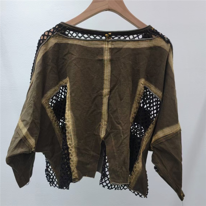 女性漁網スプライシング迷彩コントラストカラーメッシュ Tシャ - Fishing Net のレビューと価格
