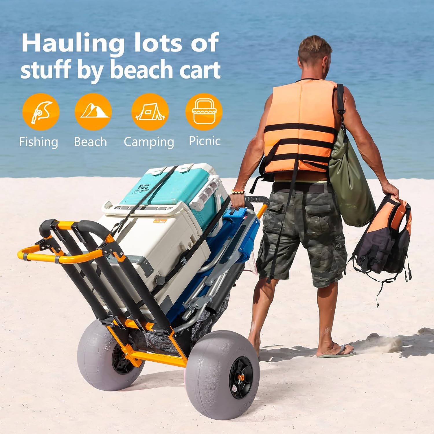 ボンロービーチフィッシングカート、12インチ大型バルーンホイ - Rod Holder Fishing のレビューと価格