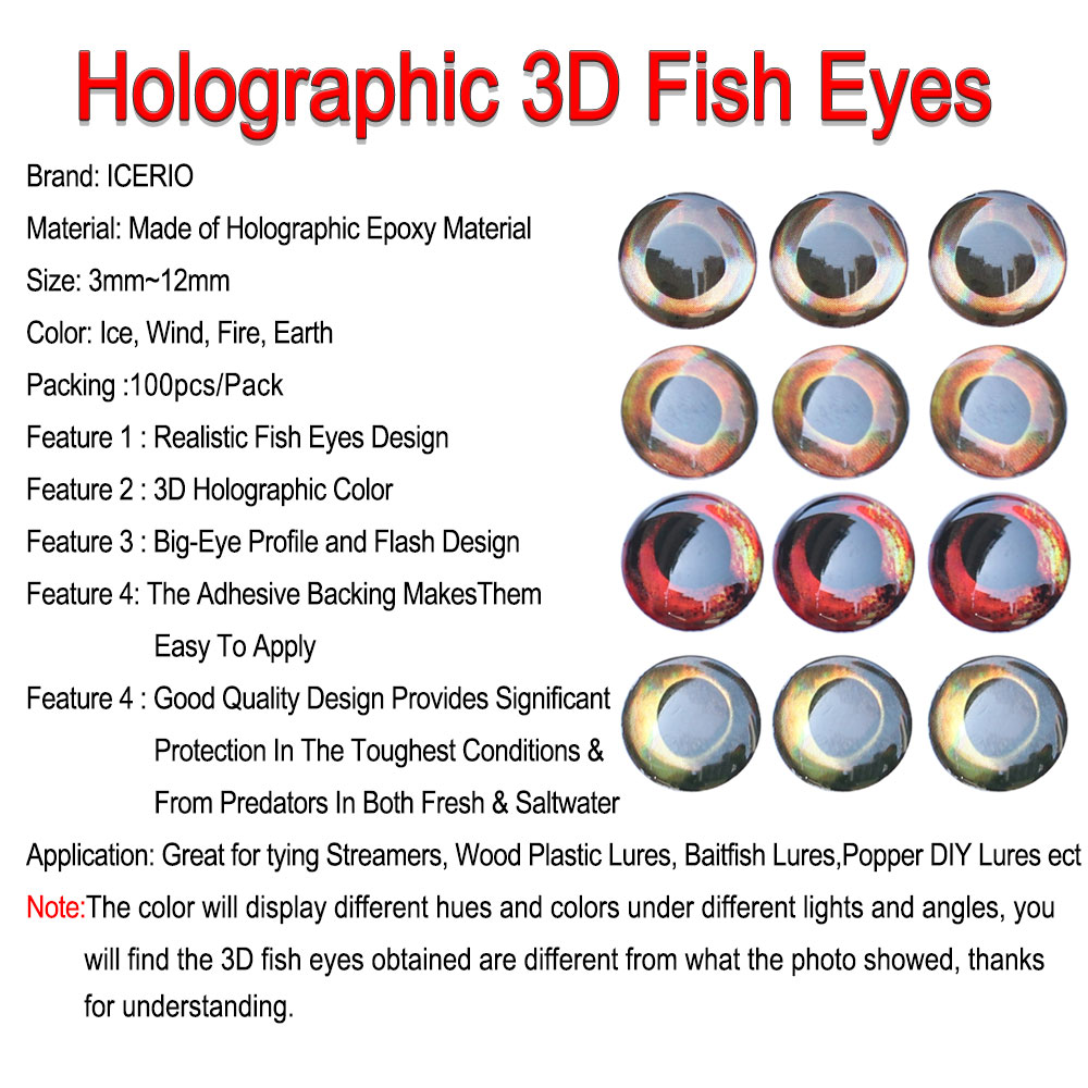 ICERIO 100 個ホログラフィック 3D 4D 魚の目 - Fly Fishing Set のレビューと価格