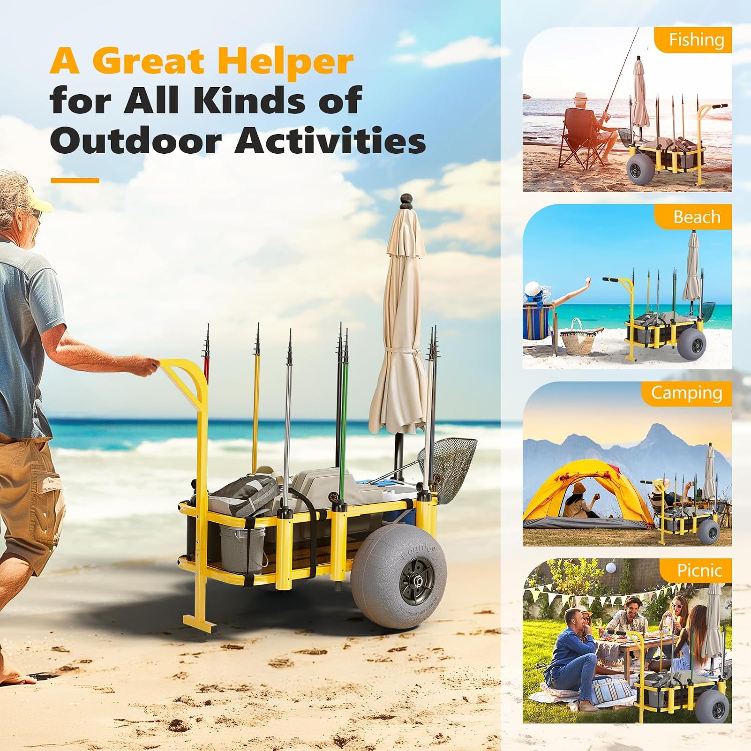 大型ホイール付きローリングフィッシングカート、砂浜用アウトド - Rod Holder Fishing のレビューと価格